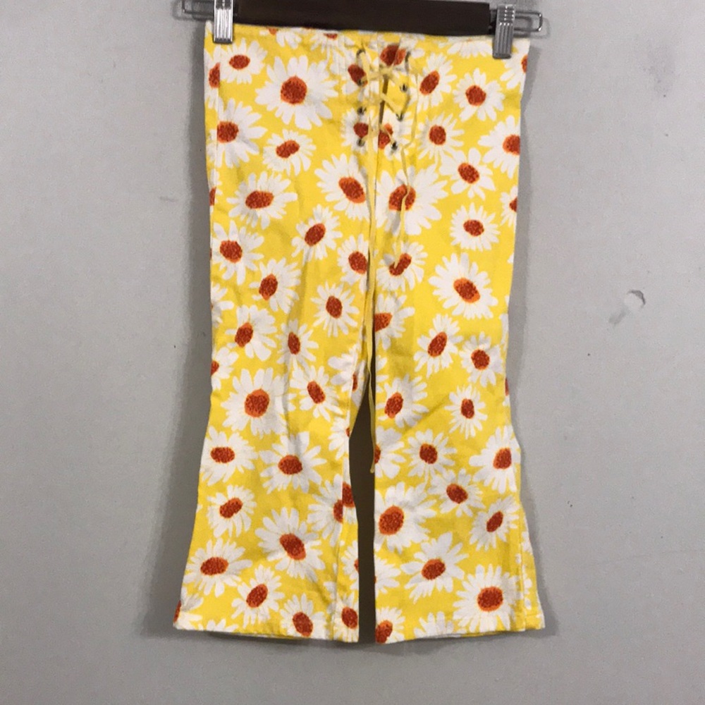Speechless Girls pants SZ 7 daisies pattern multicolored cotton front lace up
